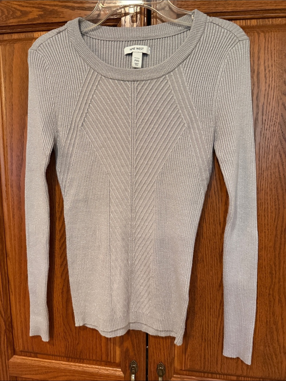 Nine West Silver Metallic Ribbed Knit Top NWOT